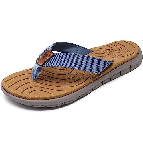 KuaiLu Womens Casual Flip Flops Comfortable Yoga Mat Arch Support Memory Foam Comfort Cushion Summer Beach Slip on Walking Thong Sandals Ladies Orthotic Recovery Plantar Fasciitis Denim Blue Size 9 - Image 1