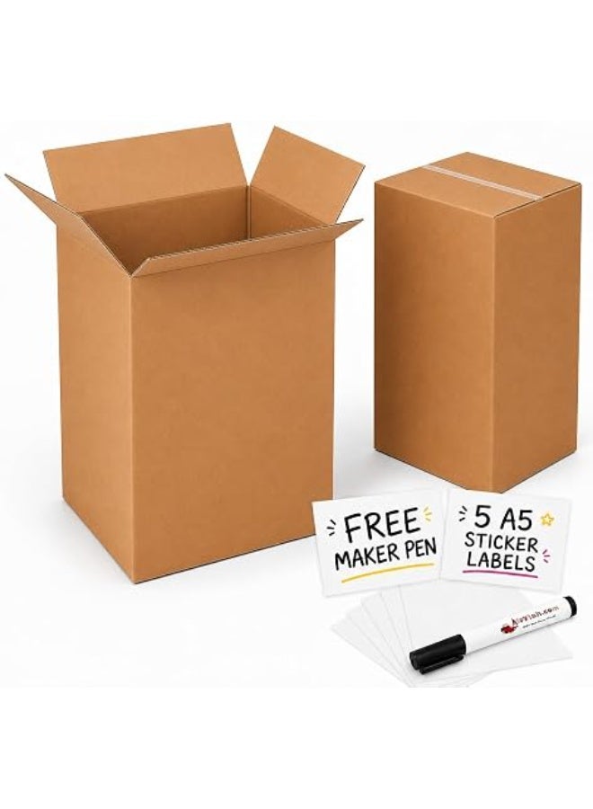 Alayjah,Large Double Wall Corrugated Moving Box + Marker Pen +5 Label Stickers,Heavy-Duty,100% Recyclable Carton Boxes for Packaging, Shipping & Storage, 30kg Capacity,1 Piece (Large 45x45x70cm) 30100014 - Image 1