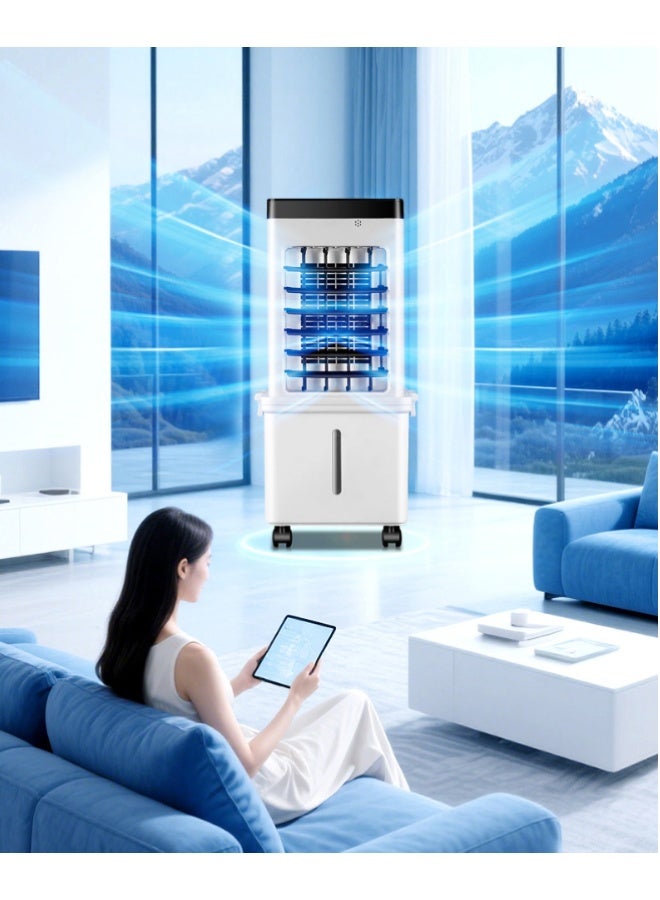 Golden Movable Evaporative Cooling Fan, Household Water-Added Air Conditioning Fan, Silent Water-Cooling Air Cooler, Living Room And Bedroom Cooling Fan, 8-Hour Timer, With Remote Control (GDS-620-White) - Image 4