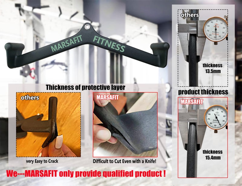 MARSAFIT Home Gym Fitness Rowing T-bar V-bar Pulley Cable Machine Attachment, Bicep Curl Tricep LAT pulldown Bar Back Strength Training Handle Grips LAT Pull Down Bar for Seat Row Workout - Image 4