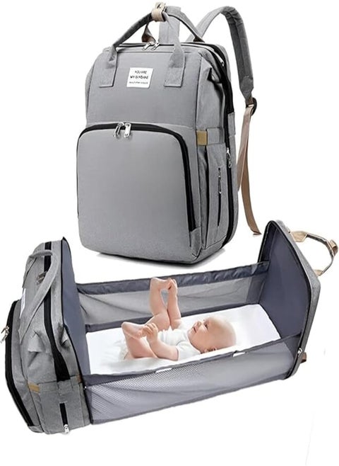 Diaper Bag - Check out the stylish and practical diaper bag that includes a crib feature, perfect for on-the-go diaper changes, with stroller straps for easy use for parents.