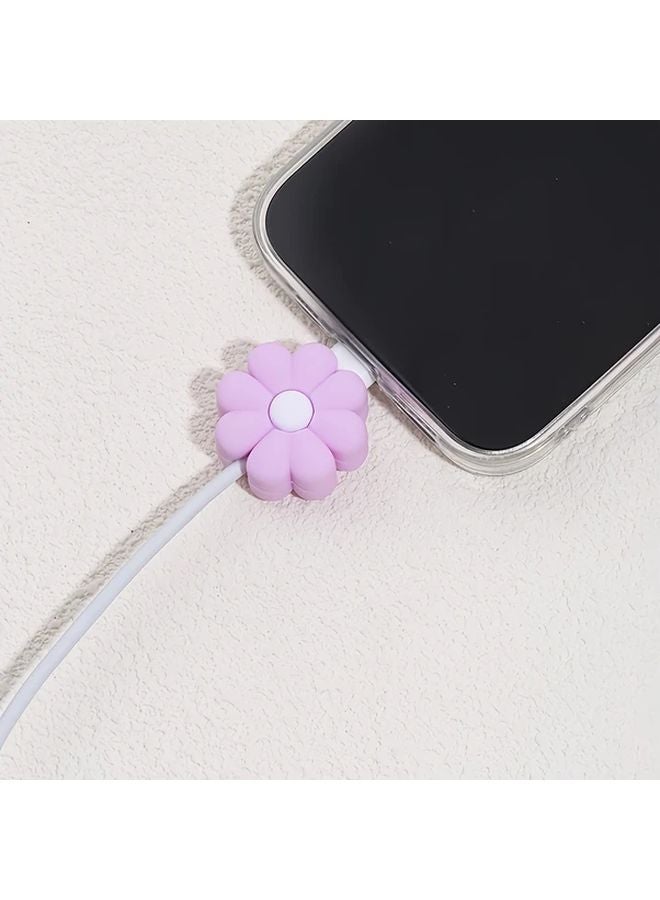Purple Flower Protective Cover For iPhone Type C Cable Anti Bending Dirt - Image 1