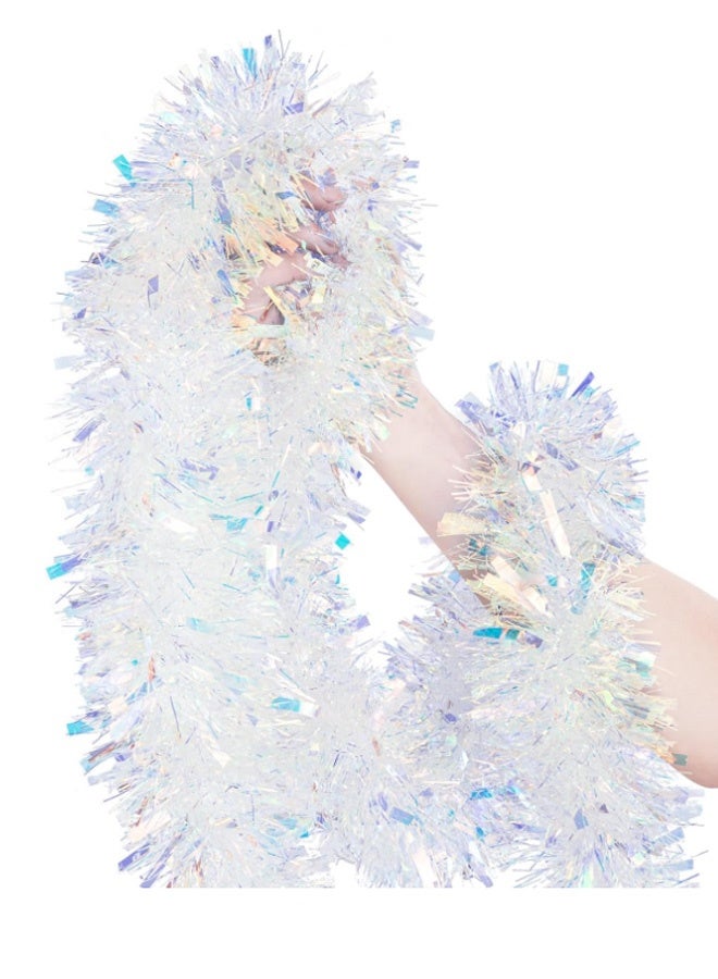 26.2 Feet 8M Tinsel Garland White Metallic Twist Garland Xmas Tree Ornament Halloween Birthday Wedding New Year Indoor Outdoor Party Decorations - Image 1