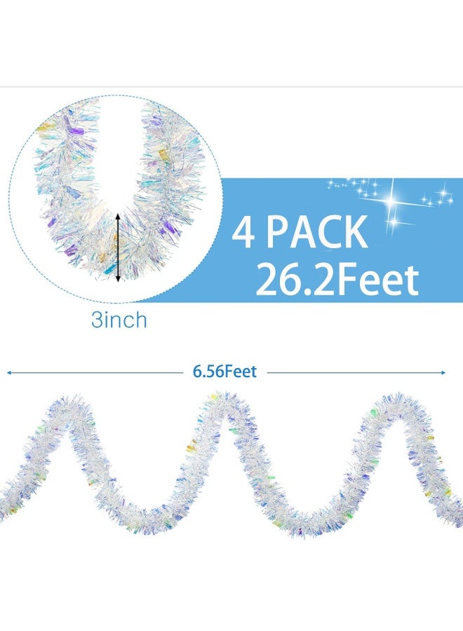 26.2 Feet 8M Tinsel Garland White Metallic Twist Garland Xmas Tree Ornament Halloween Birthday Wedding New Year Indoor Outdoor Party Decorations - Image 2