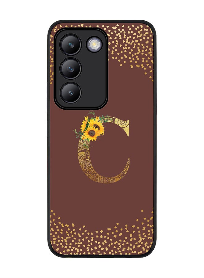 Stylizedd Rugged Black edge case for Vivo V30 Lite 5G, Flexible Cover -  Custom Monogram Initial Letter Mandala Floral Pattern Alphabet - C  (Brown ) - Image 1