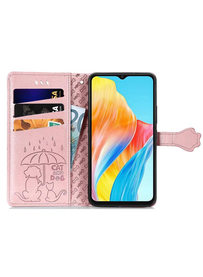اس-توب جراب هاتف OPPO A38 من الجلد المنقوش بنقشة قطة وكلب - Image 3