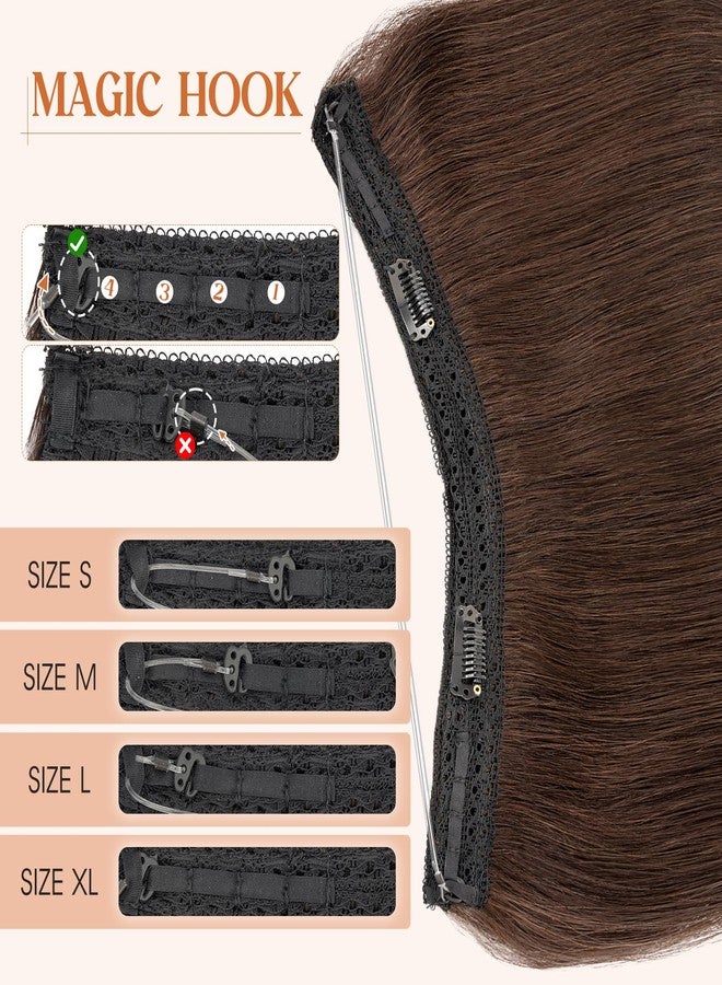 S-noilite Halo Hair Extensions Real Human Hair 12inch Short Straight Halo Extensions for Women Adjustable Dark Brown Halo Hair Extensions - Image 3