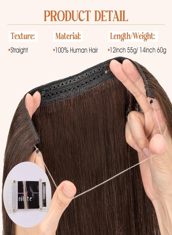 S-noilite Halo Hair Extensions Real Human Hair 12inch Short Straight Halo Extensions for Women Adjustable Dark Brown Halo Hair Extensions - Image 2