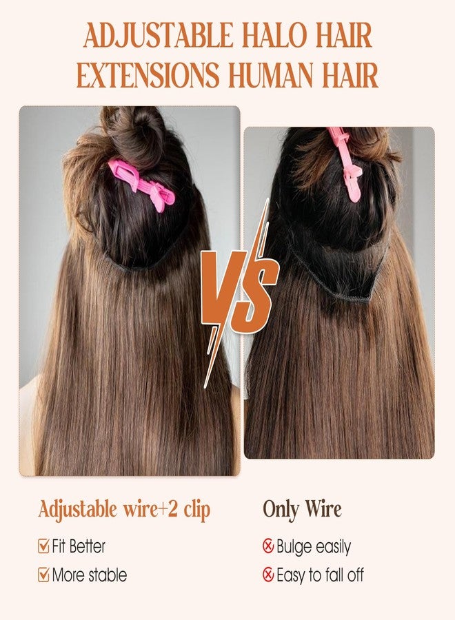 S-noilite Halo Hair Extensions Real Human Hair 12inch Short Straight Halo Extensions for Women Adjustable Dark Brown Halo Hair Extensions - Image 4