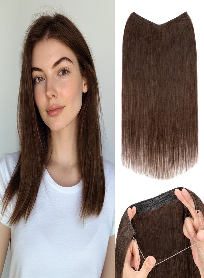 S-noilite Halo Hair Extensions Real Human Hair 12inch Short Straight Halo Extensions for Women Adjustable Dark Brown Halo Hair Extensions - Image 1
