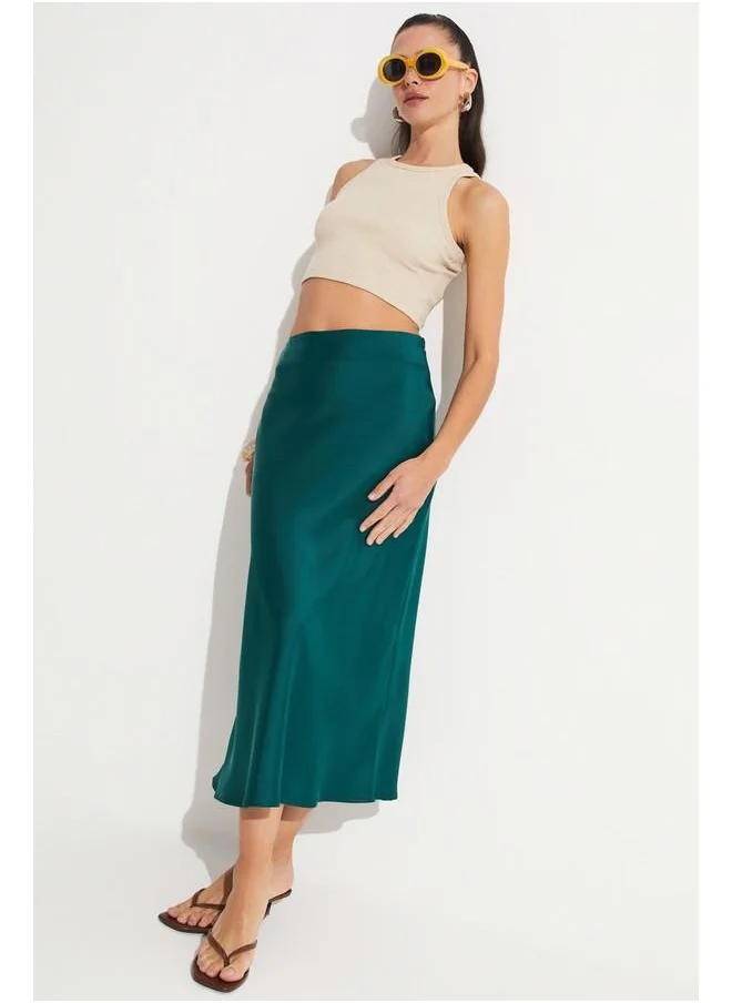 جون June Satin Skirt Emerald