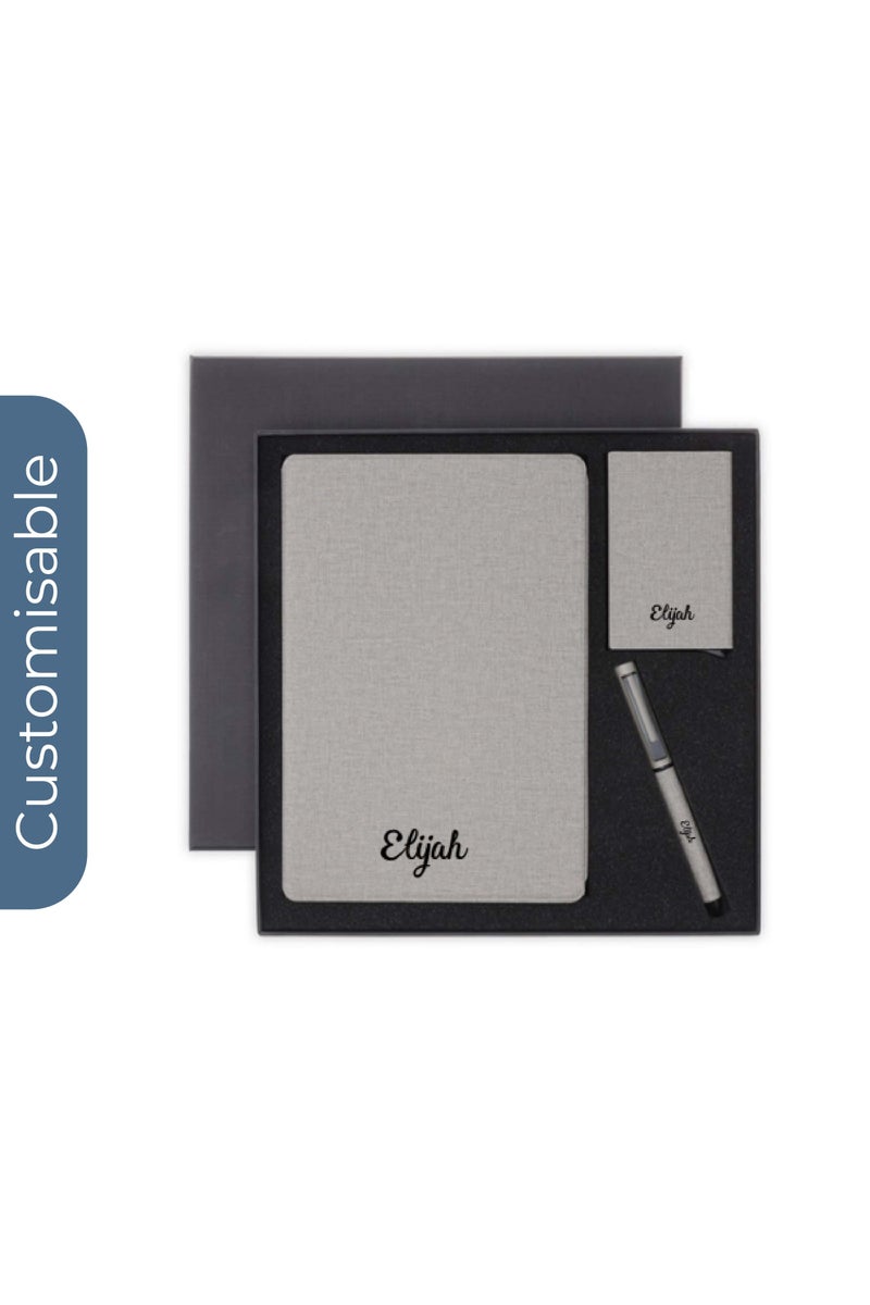 SANTHOME Personalised Sustainable Gift Set with Refillable Notebook, Pen & Cardholder - Grey - Image 1
