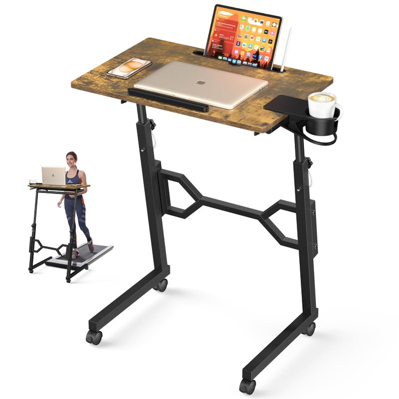 Enayplon Small Standing Desk with Wheels, Portable Treadmill Desk, Rolling Desk Adjustable Height for Laptop, Mobile Standing Table for Walking Pad, Bedside Table - Image 1