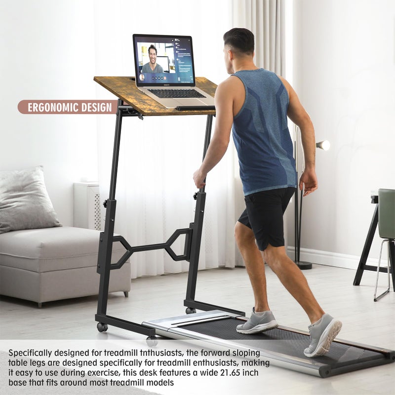 Enayplon Small Standing Desk with Wheels, Portable Treadmill Desk, Rolling Desk Adjustable Height for Laptop, Mobile Standing Table for Walking Pad, Bedside Table - Image 2
