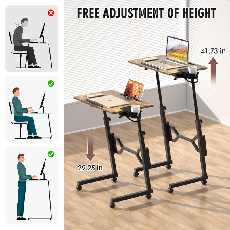 Enayplon Small Standing Desk with Wheels, Portable Treadmill Desk, Rolling Desk Adjustable Height for Laptop, Mobile Standing Table for Walking Pad, Bedside Table - Image 5