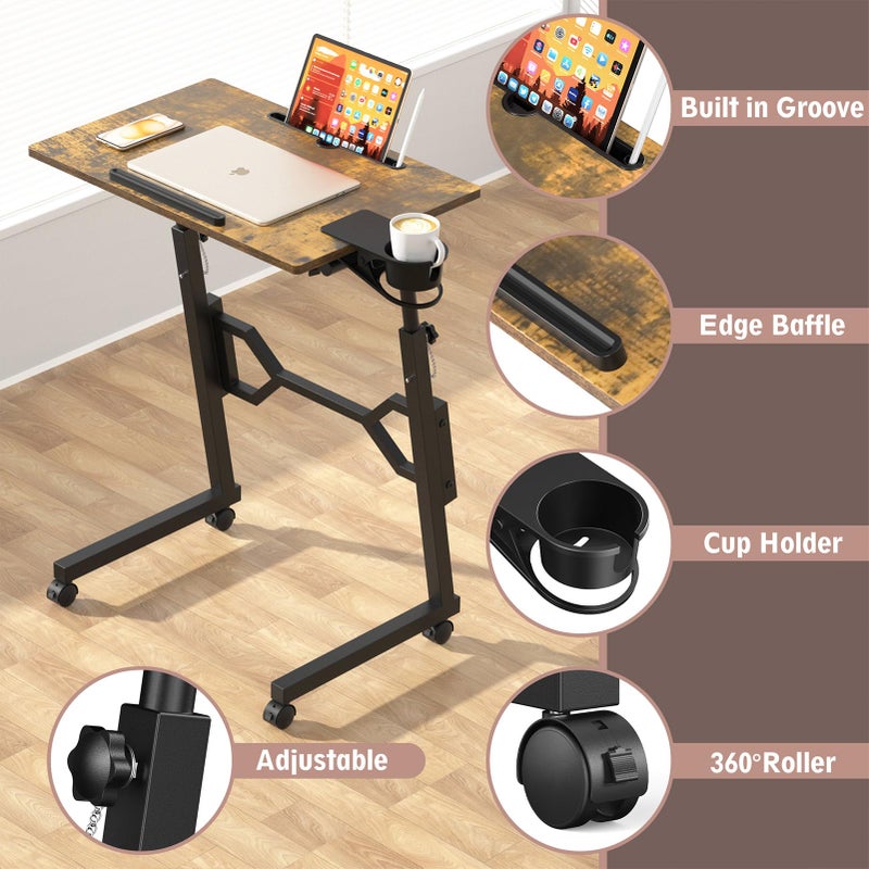 Enayplon Small Standing Desk with Wheels, Portable Treadmill Desk, Rolling Desk Adjustable Height for Laptop, Mobile Standing Table for Walking Pad, Bedside Table - Image 4