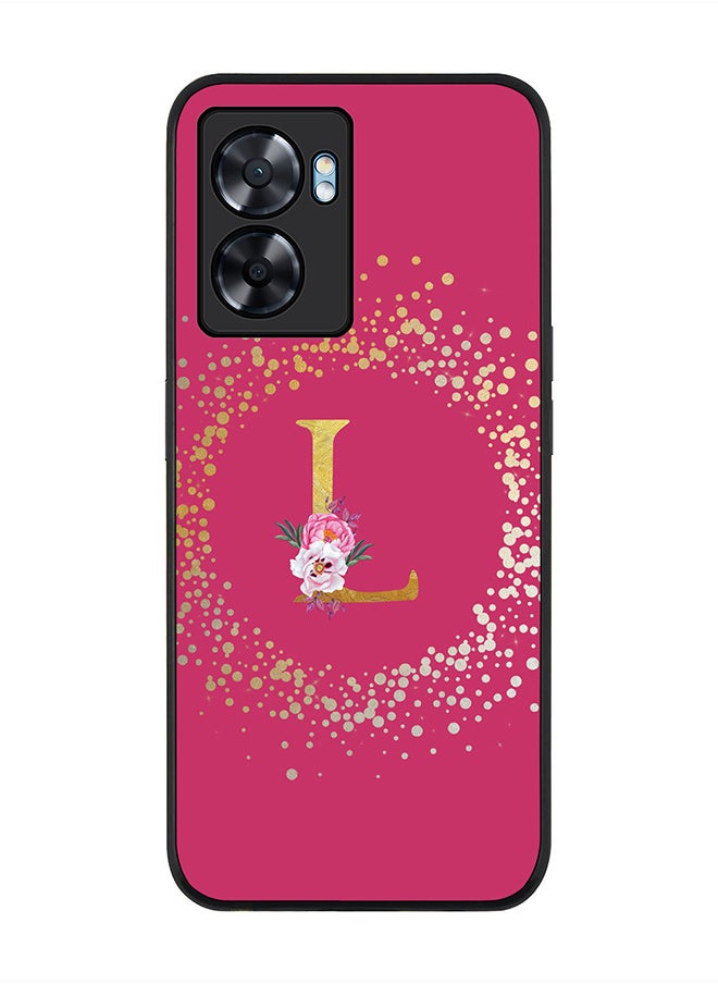 Stylizedd Rugged Black edge case for Oppo A57, Slim fit Rubber Edges Thin Cover -  Custom Monogram Initial Letter Floral Pattern Alphabet - L  (Dark Pink Rose )  - Image 1