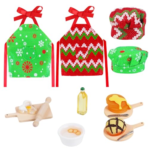 DIYASY Christmas Mini Elf Outfit Accessories Elf Baker Clothes Kit Xmas Doll Props Set Apron Hats Rolling Pin Egg Cookie Tray Mixing Bowl Xmas DIY Craft Gift for Kids - Image 1