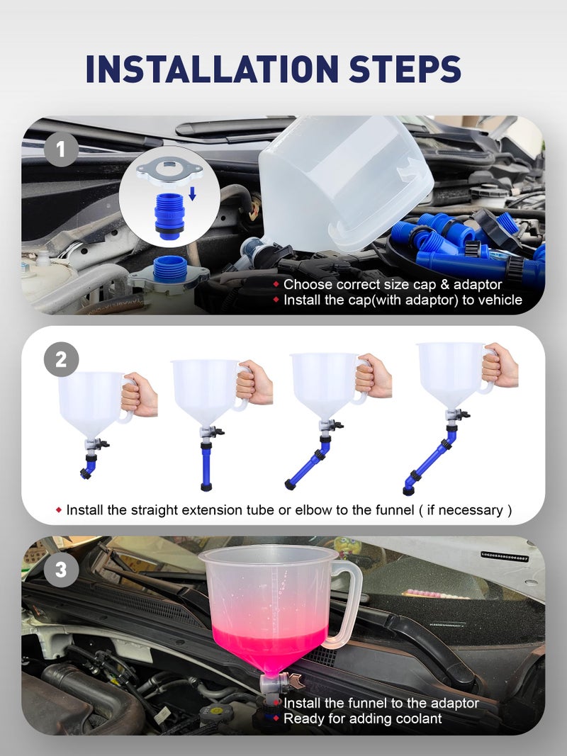 SMART JERRY - Coolant Bleeder Kit, Universal Radiator Burping Funnel, No-Spill Coolant Funnel, Flush Kit - Image 3