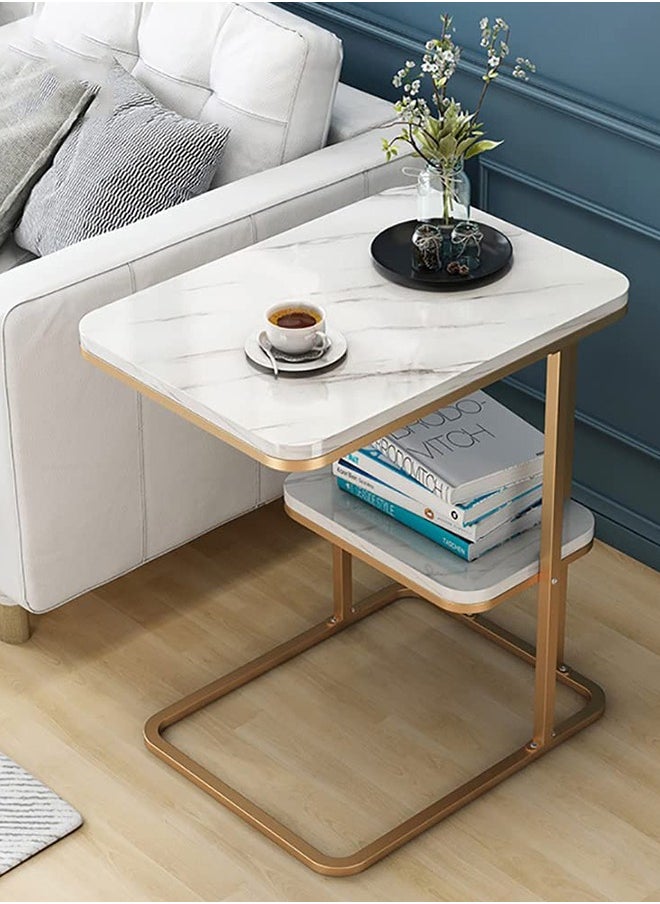 JCB CHIC - طاولة جانبية على شكل حرف C، طاولة رخام صناعي للوجبات الخفيفة مع إطار معدني، طاولة قهوة جانبية مميزة - Image 1