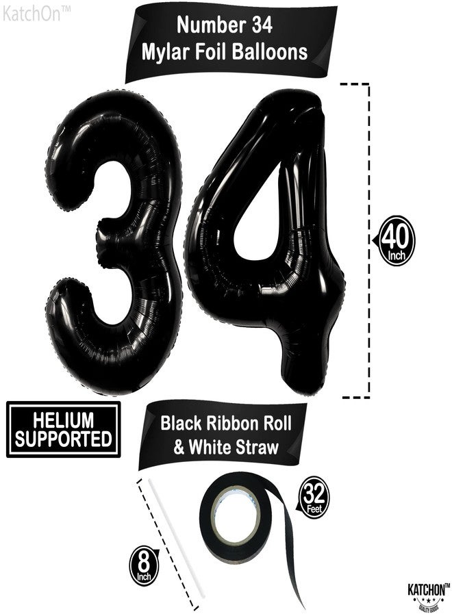 كاتشون، بالونات سوداء عملاقة بأرقام ٣٤ - ٤٠ بوصة | زينة أعياد الميلاد والذكرى السنوية الرابعة والثلاثين للرجال والنساء - Image 4