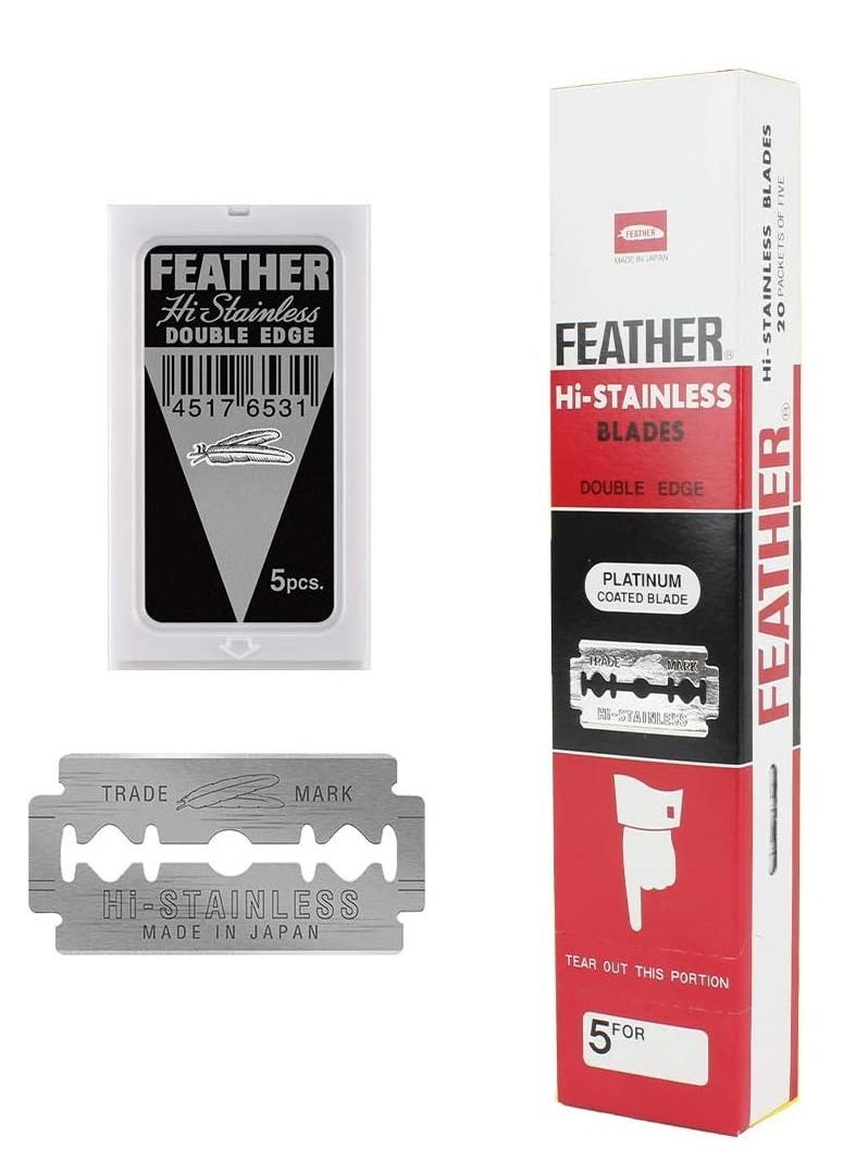 Feather 100PCS Blades Feather Platinum Coated Shaving Razor Double Edge DE Barber Salon  - Image 1