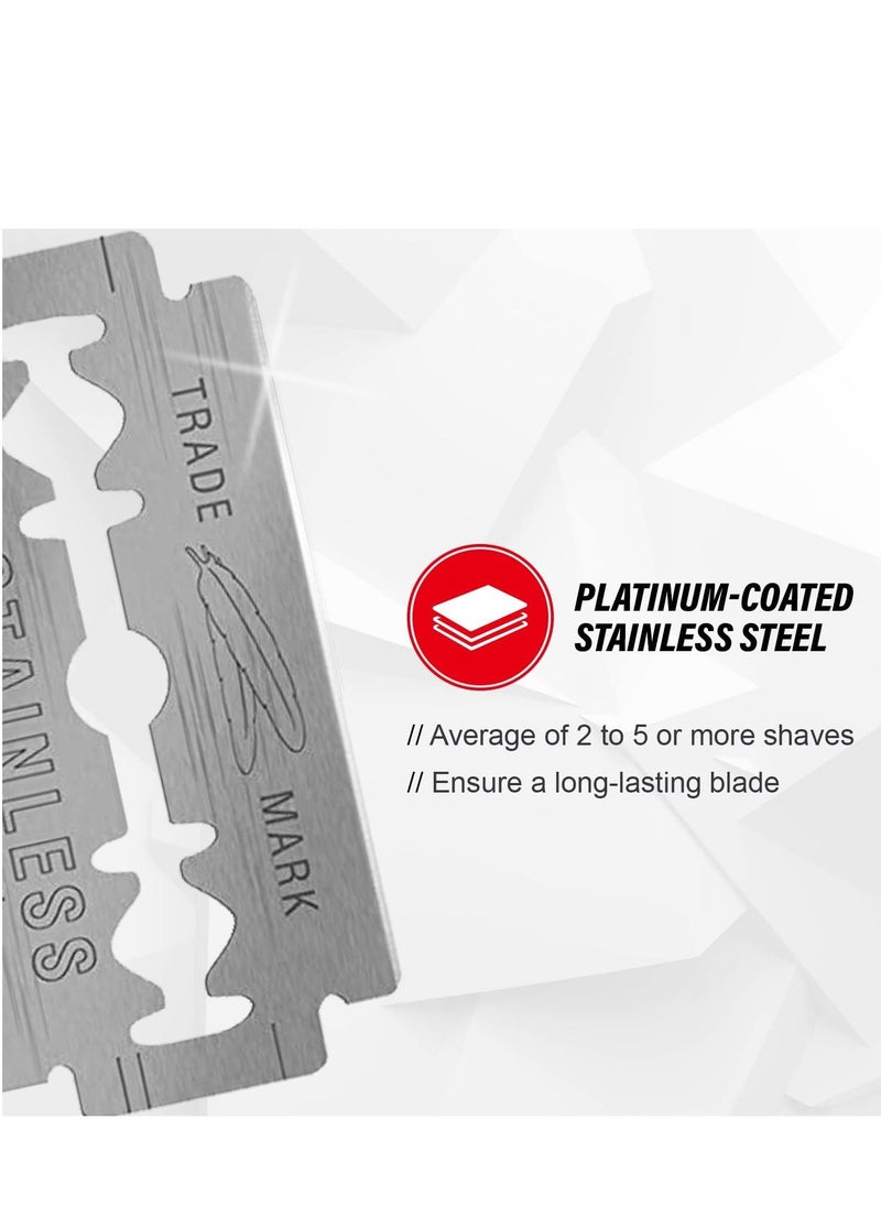Feather 100PCS Blades Feather Platinum Coated Shaving Razor Double Edge DE Barber Salon  - Image 3