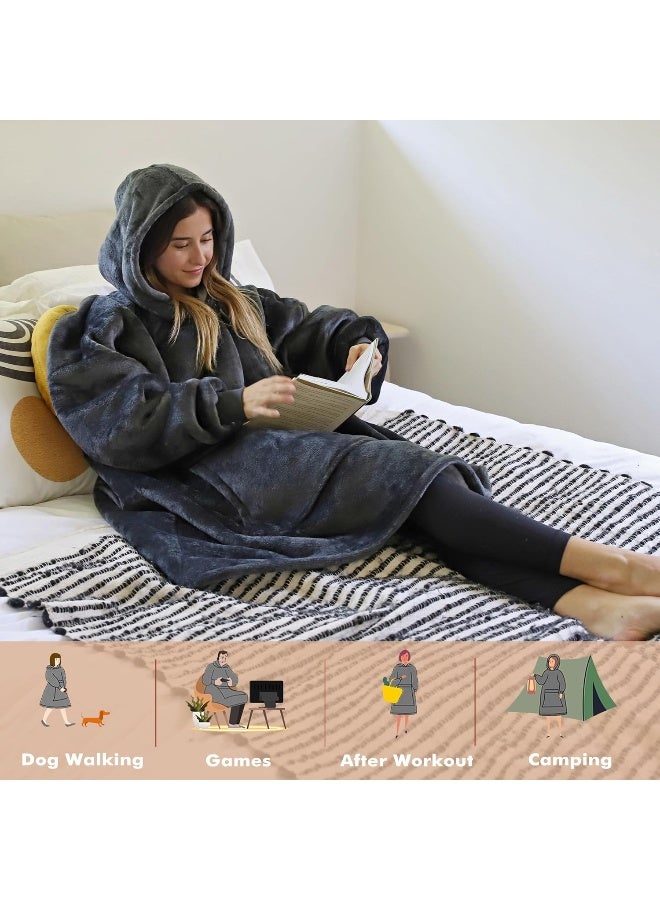 Tirrinia Tirrinia Blanket Sweatshirt, Super Soft Warm Comfortable Sherpa Hoodie with Giant Pocket, for Adults, Kids, Boys, Girls, Reversible, Hood, Oversized One Size gray  - Image 2