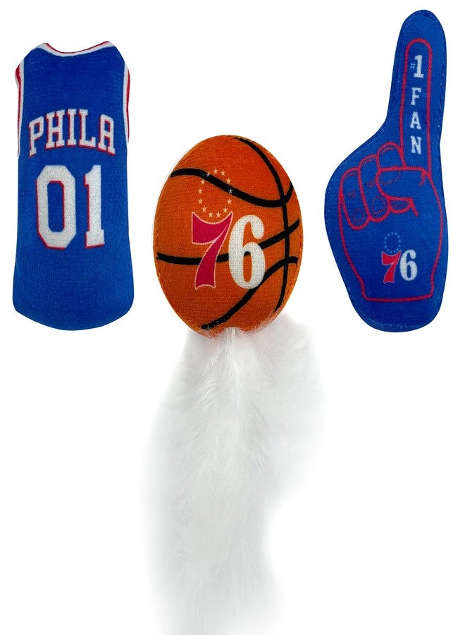 Pets First Best Plush CAT Toy - NBA 76ERS Complete Set of 3 Piece Cat Toys Filled with Fresh Catnip. Includes: 1 Jersey Cat Toy, 1 Basketball Cat Toy with Feathers & 1#1 Fan Cat Toy. Beautiful Team Logos - Image 5