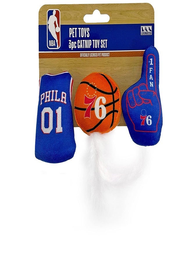 Pets First Best Plush CAT Toy - NBA 76ERS Complete Set of 3 Piece Cat Toys Filled with Fresh Catnip. Includes: 1 Jersey Cat Toy, 1 Basketball Cat Toy with Feathers & 1#1 Fan Cat Toy. Beautiful Team Logos - Image 1
