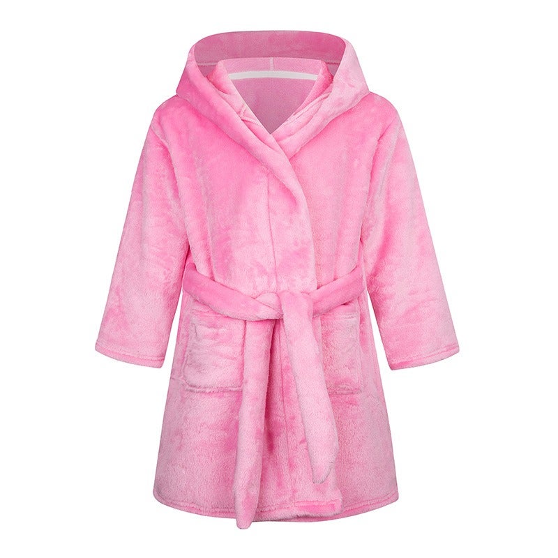 Kids Flame Retardant Bathrobe Hooded Flannel Cartoon Print Sleepwear Robe for Boys Girls Ages 3-8 - Image 1