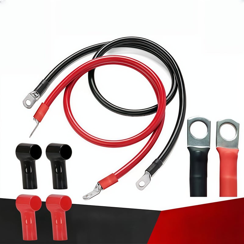 كابل بطارية 8 AWG لتوصيلات العاكس الشمسي مع أطراف مسامير بطول 59.06 بوصة باللونين الأحمر والأسود مناسب للسيارات والدراجات النارية والمركبات الترفيهية والكرفانات والمقطورات السكنية وتطبيقات توصيل المركبات الأخرى - Image 1