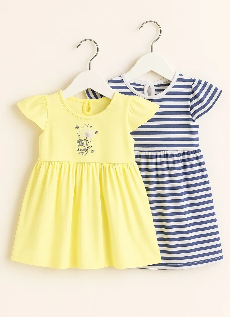 victor and jane Girls Pack of 2 - Flutter Sleeve Dress - Multipack
