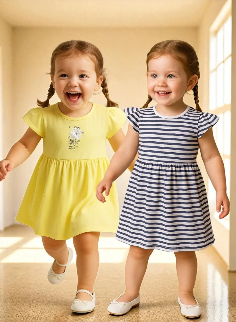 victor and jane Girls Pack of 2 - Flutter Sleeve Dress - Multipack