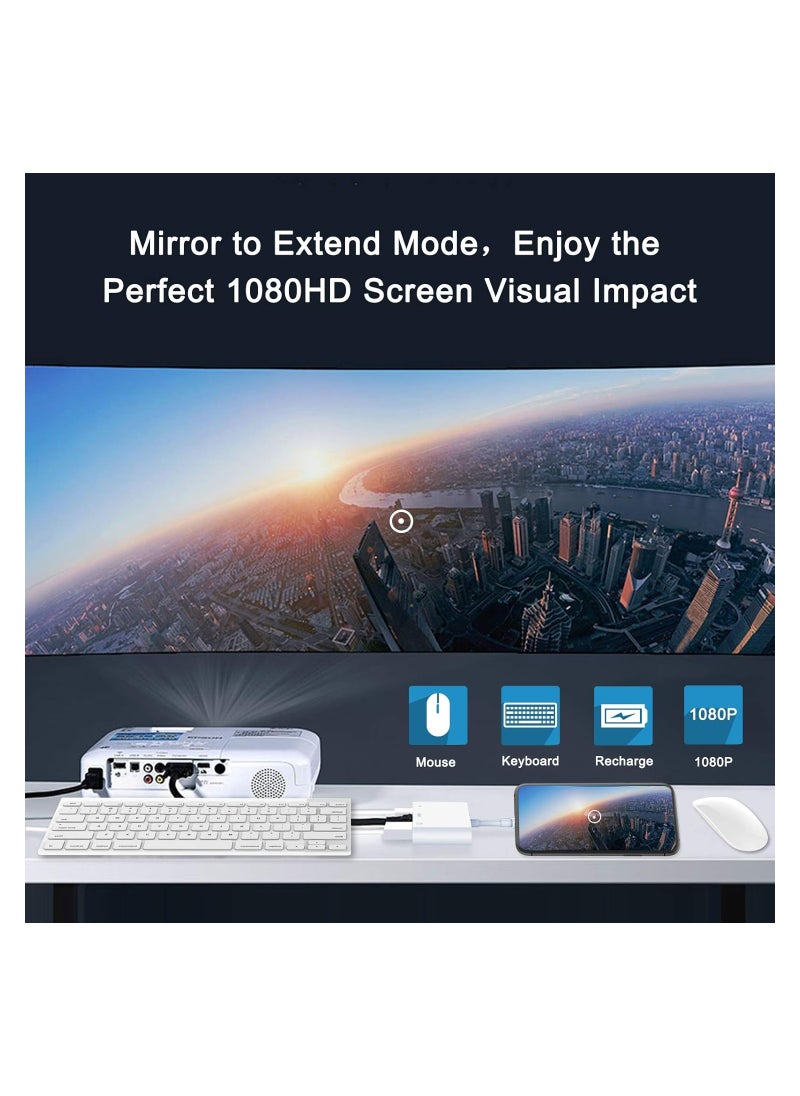 VKL - Lightning to USB HDMI Camera Adapter with Power Port 3 in 1 OTG Cable Compatible iPhone 12 11 X 8 7 iPad 1080P Digital AV Monitor Projector Drive Mouse Keyboard MIDI Rj45 9.2-14 + - Image 1