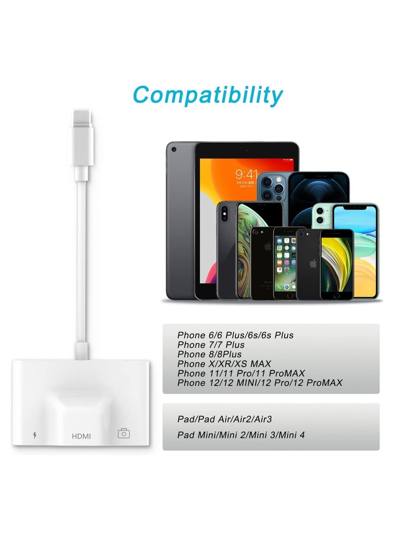 VKL - Lightning to USB HDMI Camera Adapter with Power Port 3 in 1 OTG Cable Compatible iPhone 12 11 X 8 7 iPad 1080P Digital AV Monitor Projector Drive Mouse Keyboard MIDI Rj45 9.2-14 + - Image 1