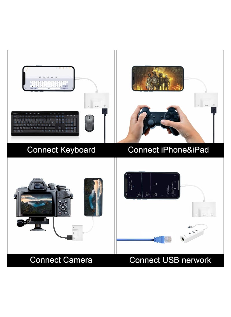 VKL - Lightning to USB HDMI Camera Adapter with Power Port 3 in 1 OTG Cable Compatible iPhone 12 11 X 8 7 iPad 1080P Digital AV Monitor Projector Drive Mouse Keyboard MIDI Rj45 9.2-14 + - Image 1