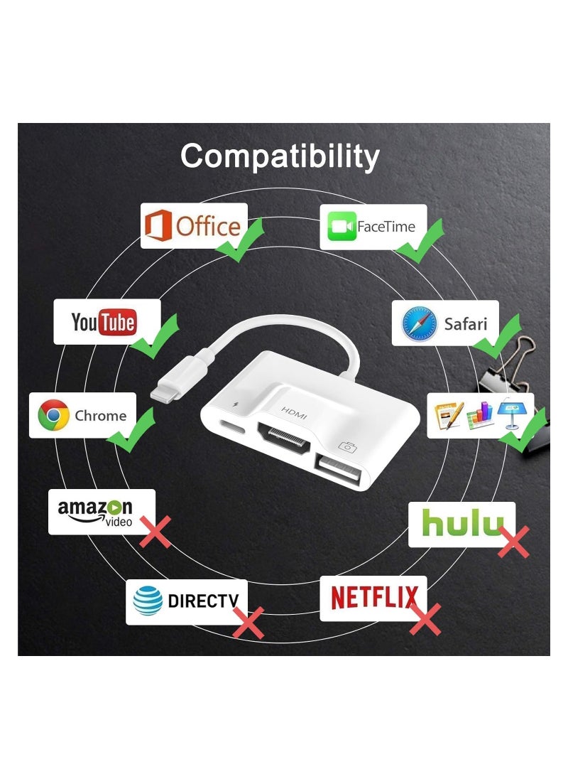 VKL - Lightning to USB HDMI Camera Adapter with Power Port 3 in 1 OTG Cable Compatible iPhone 12 11 X 8 7 iPad 1080P Digital AV Monitor Projector Drive Mouse Keyboard MIDI Rj45 9.2-14 + - Image 1