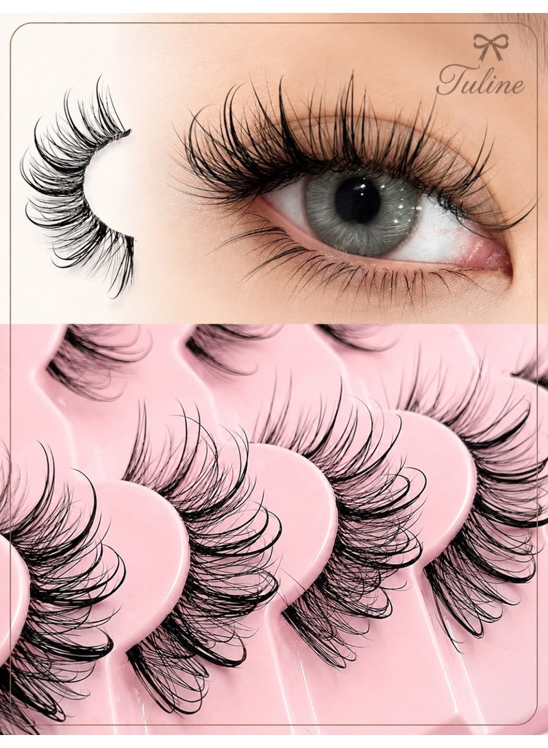 Tuline 7 Pairs Manga Wispy Faux Mink Eyelashes 20MM – 3D Fluffy Wet Look Cat Eye Lashes with Clear Band Natural & Dramatic Style - Image 1