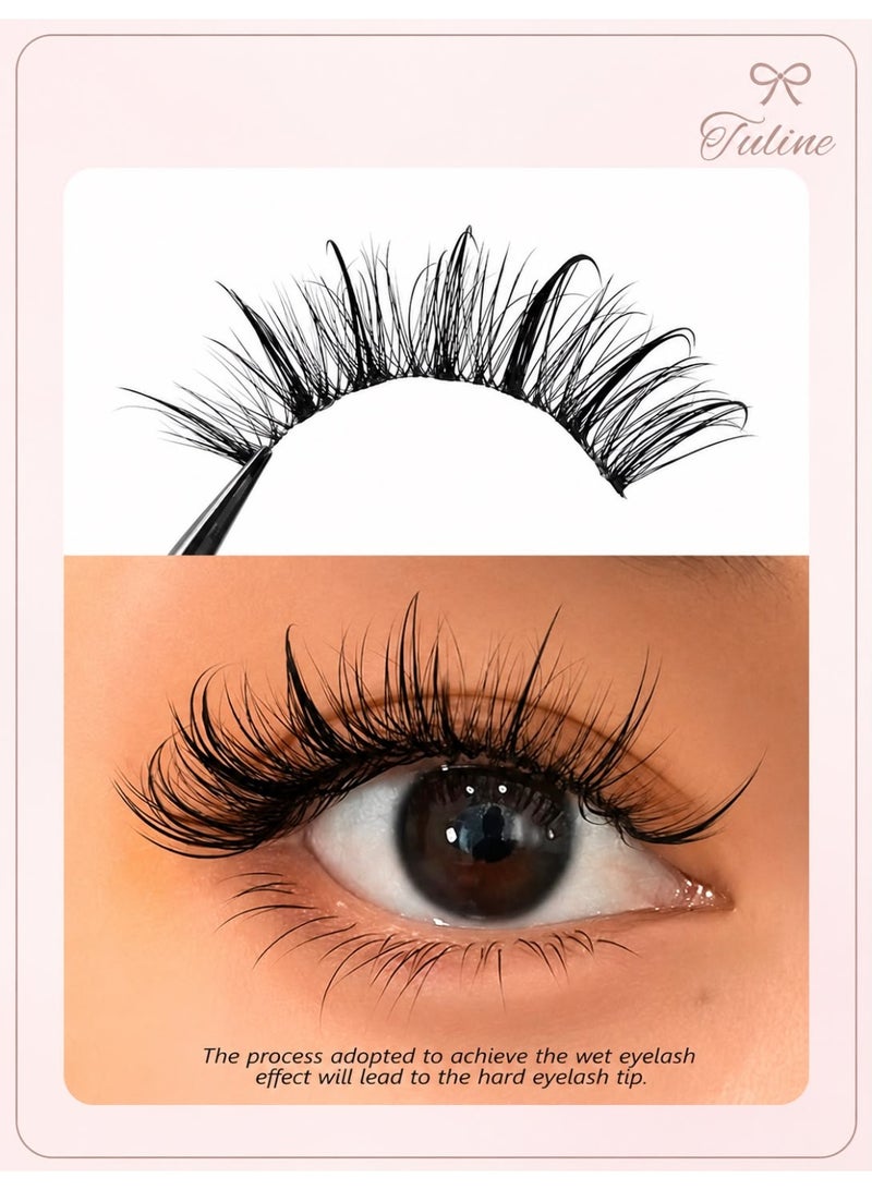 Tuline 7 Pairs Manga Wispy Faux Mink Eyelashes 20MM – 3D Fluffy Wet Look Cat Eye Lashes with Clear Band Natural & Dramatic Style - Image 2