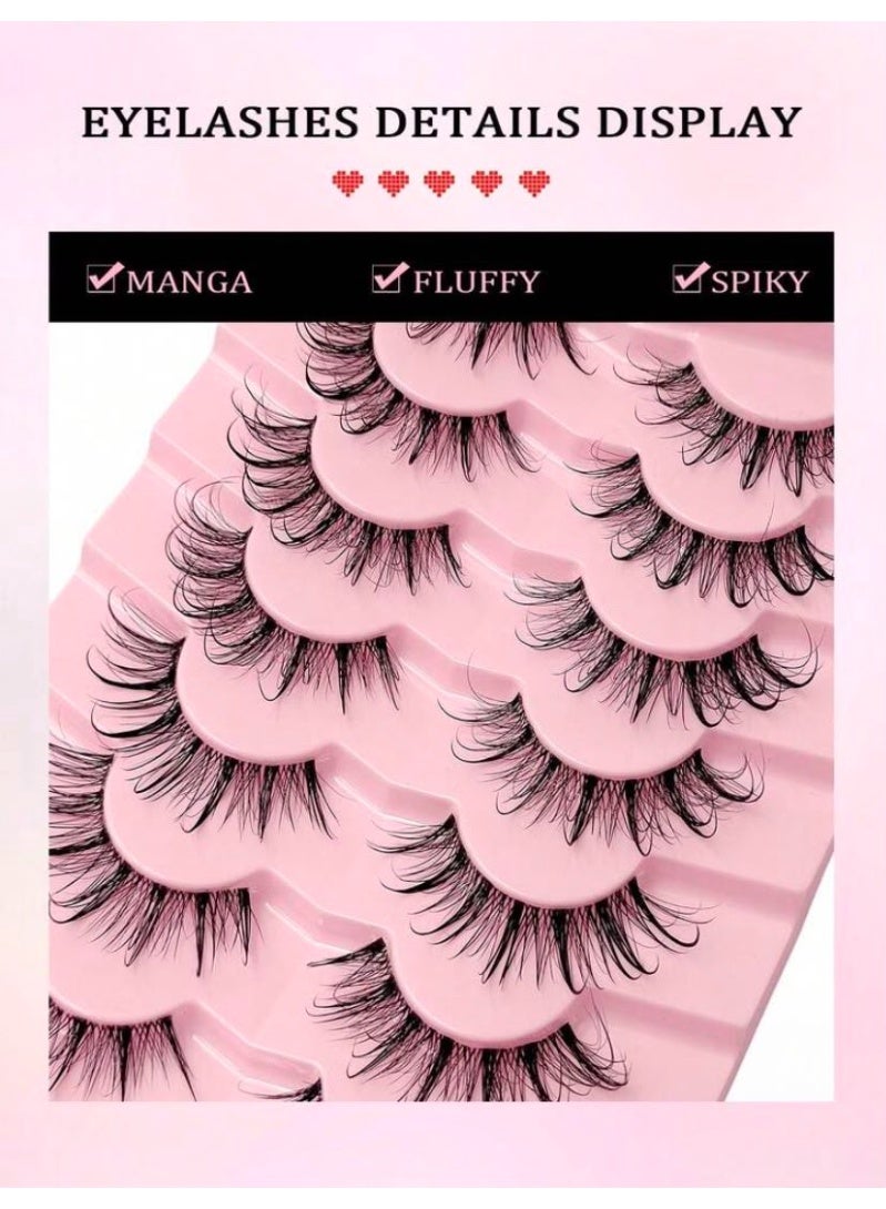 Tuline 7 Pairs Manga Wispy Faux Mink Eyelashes 20MM – 3D Fluffy Wet Look Cat Eye Lashes with Clear Band Natural & Dramatic Style - Image 5