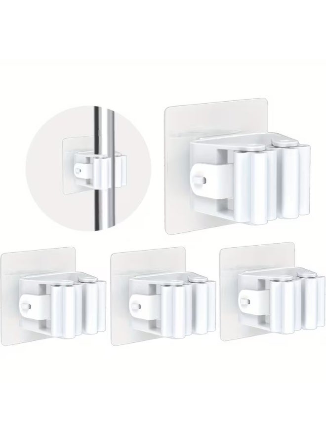 Earss 4 Pcs Broom & Mop Holder Wall Mounted – Self-Adhesive Handle Bracket Clips for Brooms, Brushes & Cleaning Tools – Heavy-Duty Wall Organiser for Kitchen, Bathroom, Laundry & Storage Rooms - Image 1