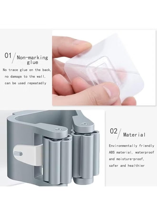 Earss 4 Pcs Broom & Mop Holder Wall Mounted – Self-Adhesive Handle Bracket Clips for Brooms, Brushes & Cleaning Tools – Heavy-Duty Wall Organiser for Kitchen, Bathroom, Laundry & Storage Rooms - Image 5