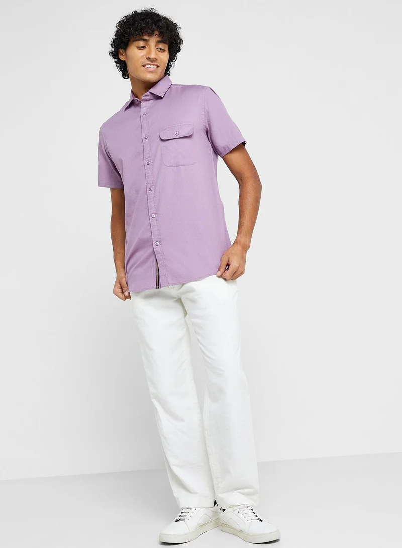 Seventy Five Cotton-Elastane Casual Single Pocket Shirt