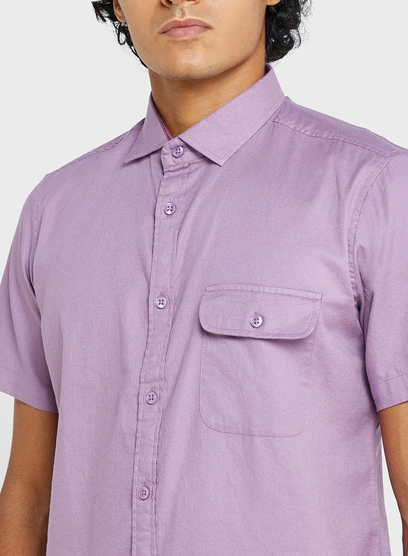 Seventy Five Cotton-Elastane Casual Single Pocket Shirt