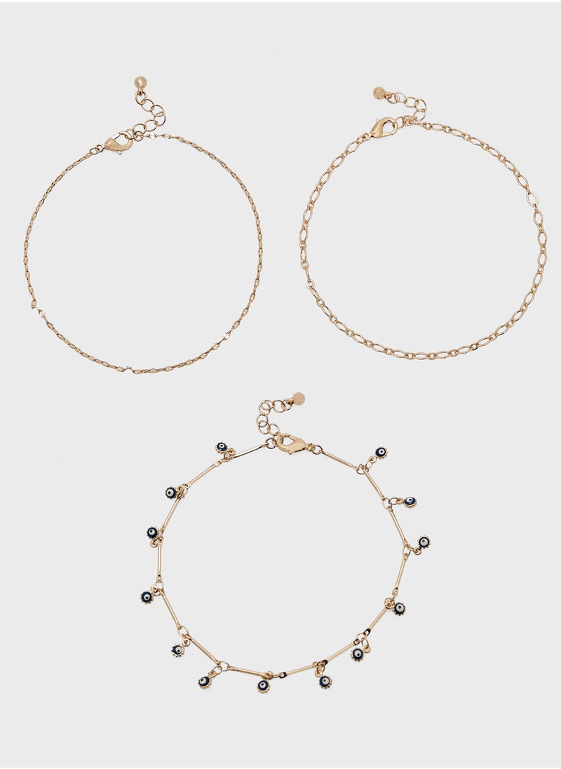 ELLA 3 Pack Mix Evil Eye  Anklet  - Image 1