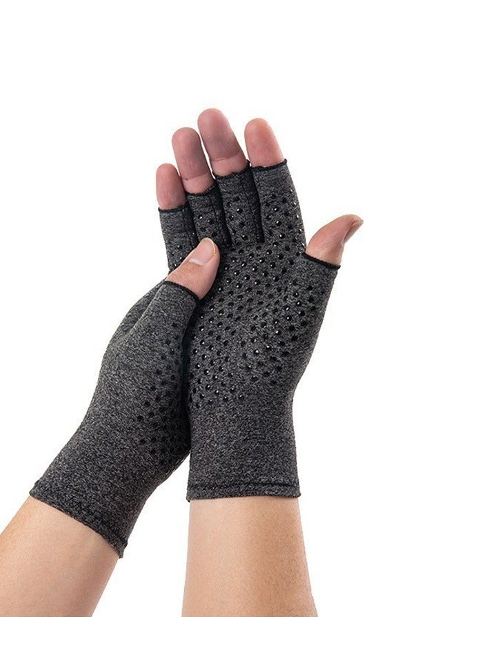 قفازات ضاغطة لالتهاب المفاصل للنساء والرجال لتخفيف آلام اليدين الناتجة عن التهاب المفاصل، قفازات ضغط لركوب الدراجات بنصف إصبع (نمط صرف الغراء، مقاس XL) - Image 1