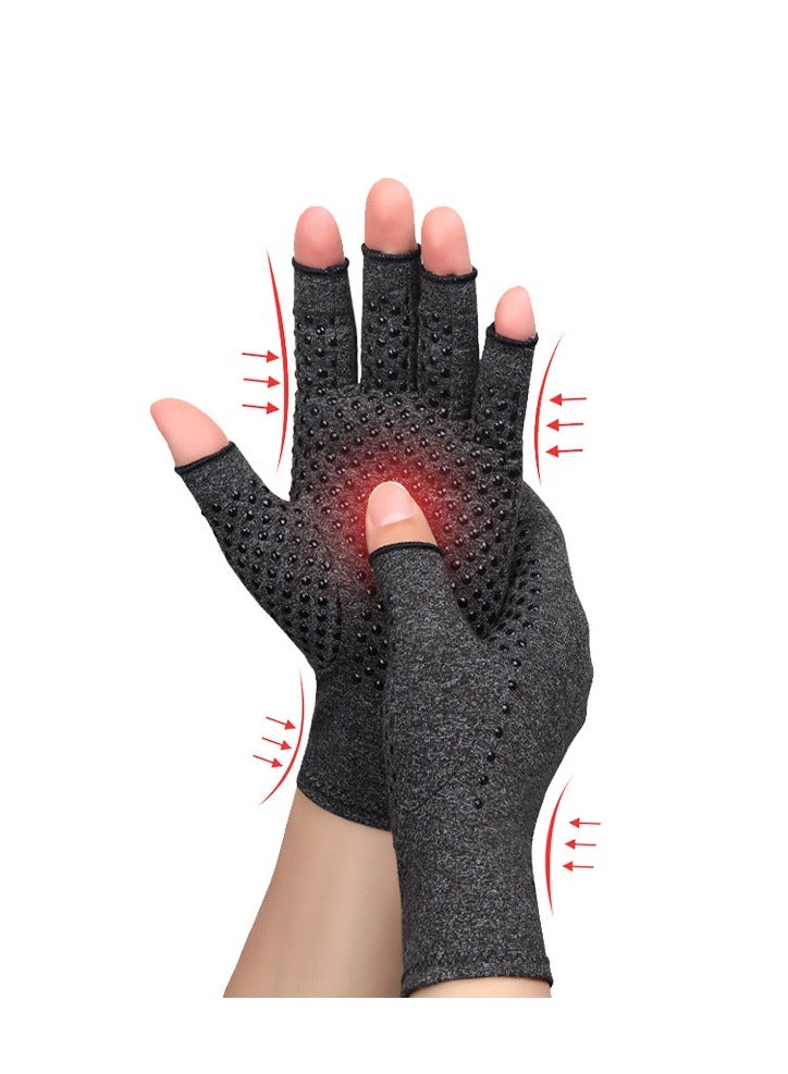 قفازات ضاغطة لالتهاب المفاصل للنساء والرجال لتخفيف آلام اليدين الناتجة عن التهاب المفاصل، قفازات ضغط لركوب الدراجات بنصف إصبع (نمط صرف الغراء، مقاس XL) - Image 3