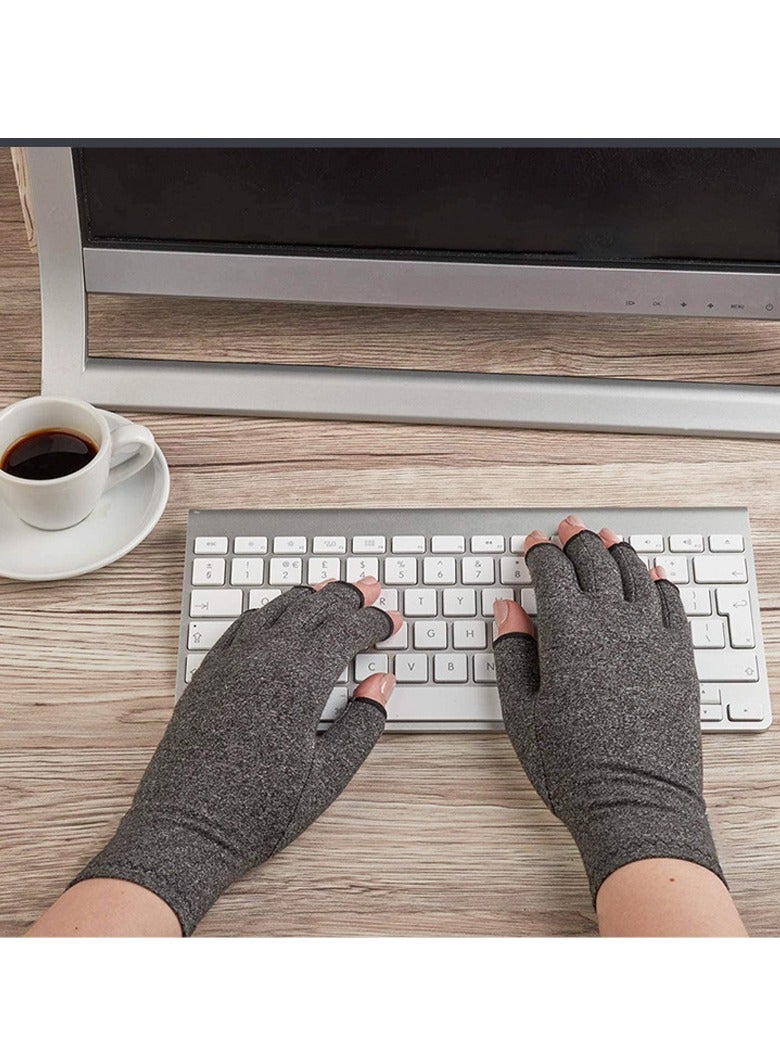 قفازات ضاغطة لالتهاب المفاصل للنساء والرجال لتخفيف آلام اليدين الناتجة عن التهاب المفاصل، قفازات ضغط لركوب الدراجات بنصف إصبع (نمط صرف الغراء، مقاس XL) - Image 4