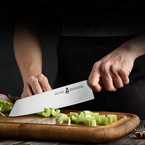TUO Kiritsuke Chef Knife 8.5 inch - Kitchen Vegetable Cleaver Professional Japanese Knives for Vegetables and Fruits - AUS-8 Stainless Steel with Pakkawood Handle - RING LITE SERIES with Gift Box - Image 4